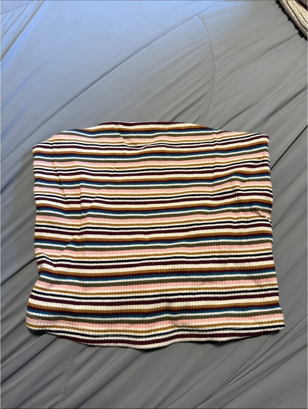 Garage Striped Ribbed Tube Crop Top in White, Pink, Brown, Blue